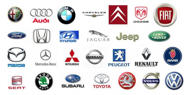 Logos of: Audi, BMW and Chrysler